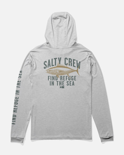 BITMAP HOOD SUNSHIRT - Grey Heather | Salty Crew Premium