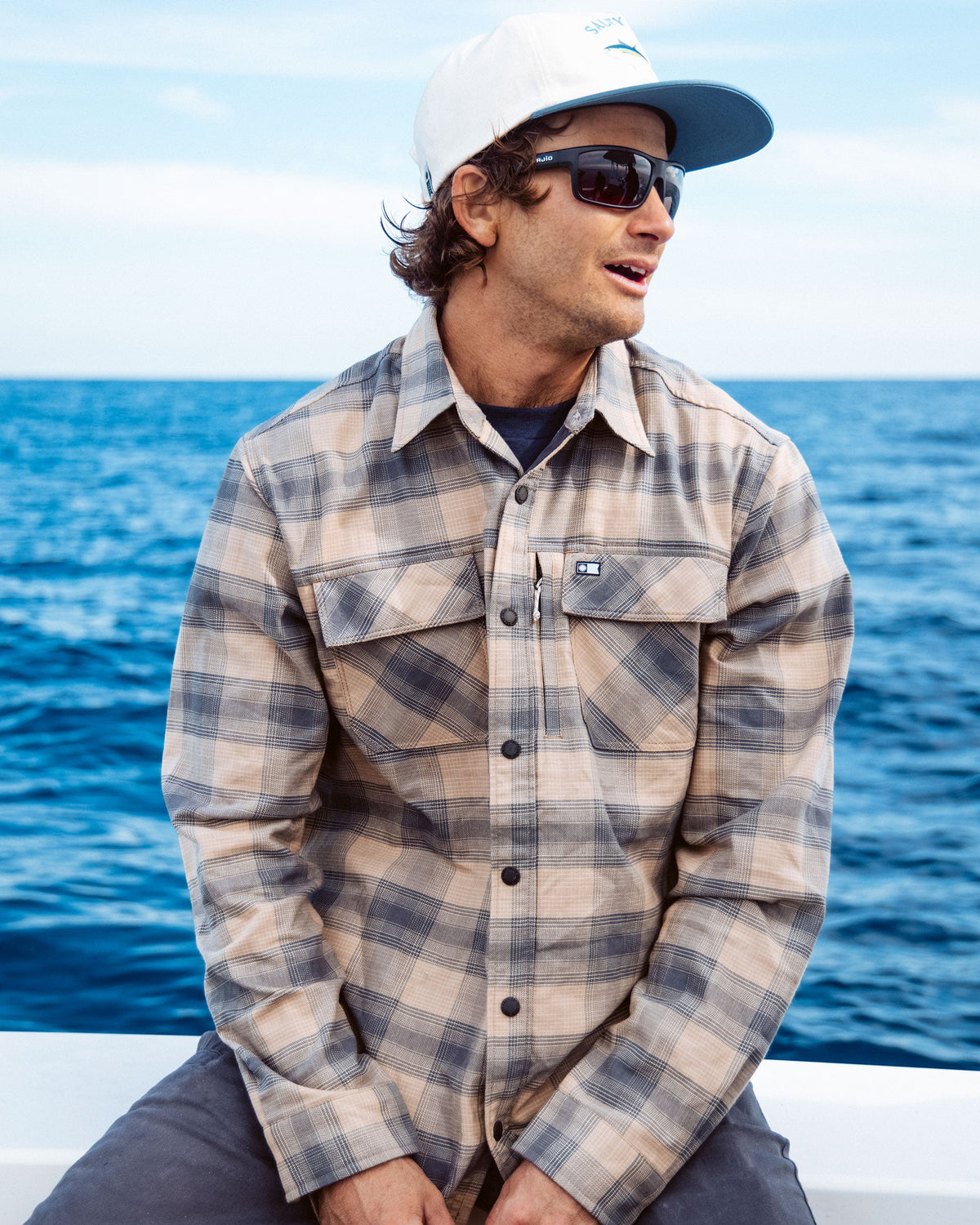 FATHOM LS TECH FLANNEL - Khaki | Salty Crew Premium