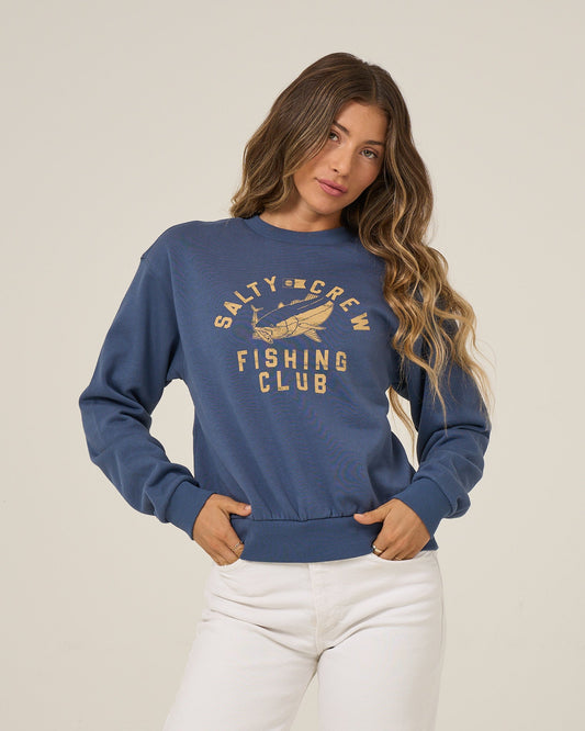 FISHING CLUB CREW FLEECE - Vintage Indigo | Salty Crew Premium