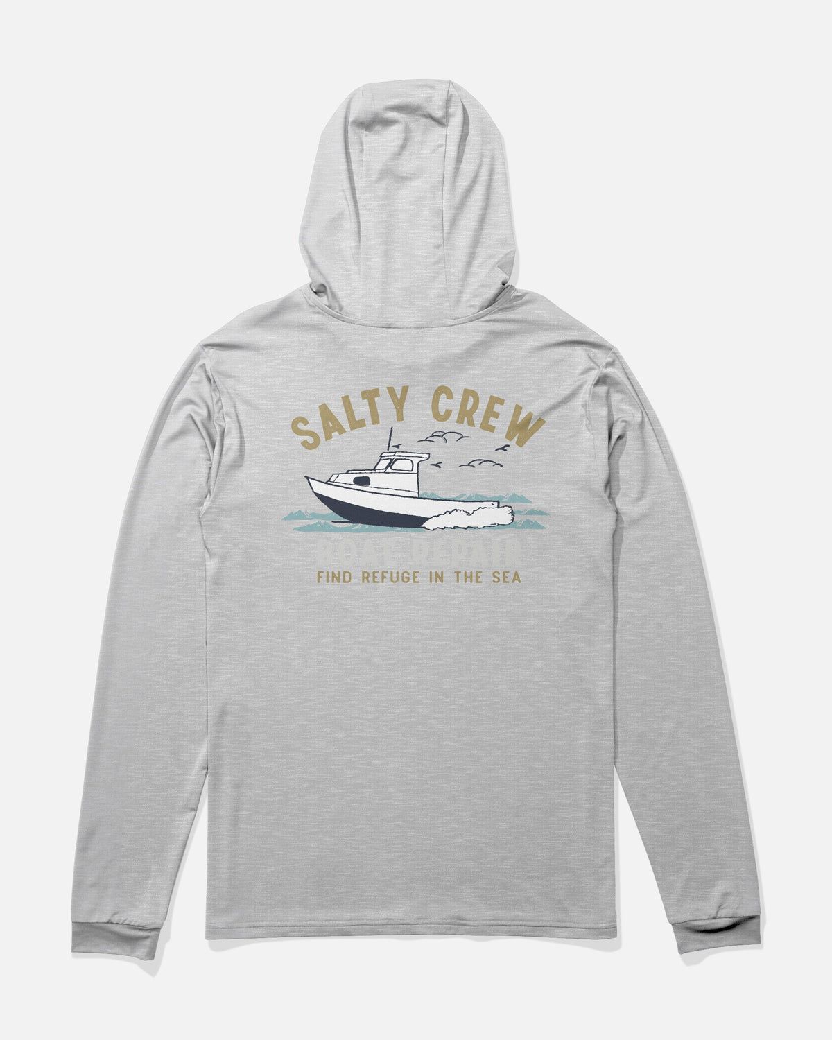 BOAT REPAIR BOYS HOOD SUNSHRT - Grey Heather | Salty Crew Premium