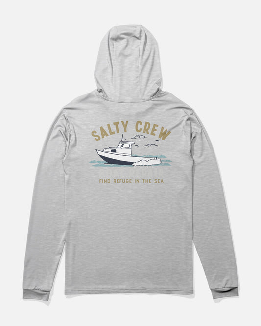 BOAT REPAIR BOYS HOOD SUNSHRT - Grey Heather | Salty Crew Premium