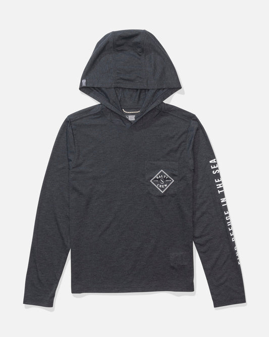 TIPPET BOYS HOOD TECH TEE - Black Heather | Salty Crew Premium