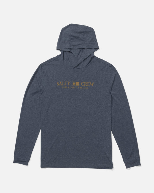 FLAGSHIP HOOD SUNSHIRT - Navy Heather | Salty Crew Premium