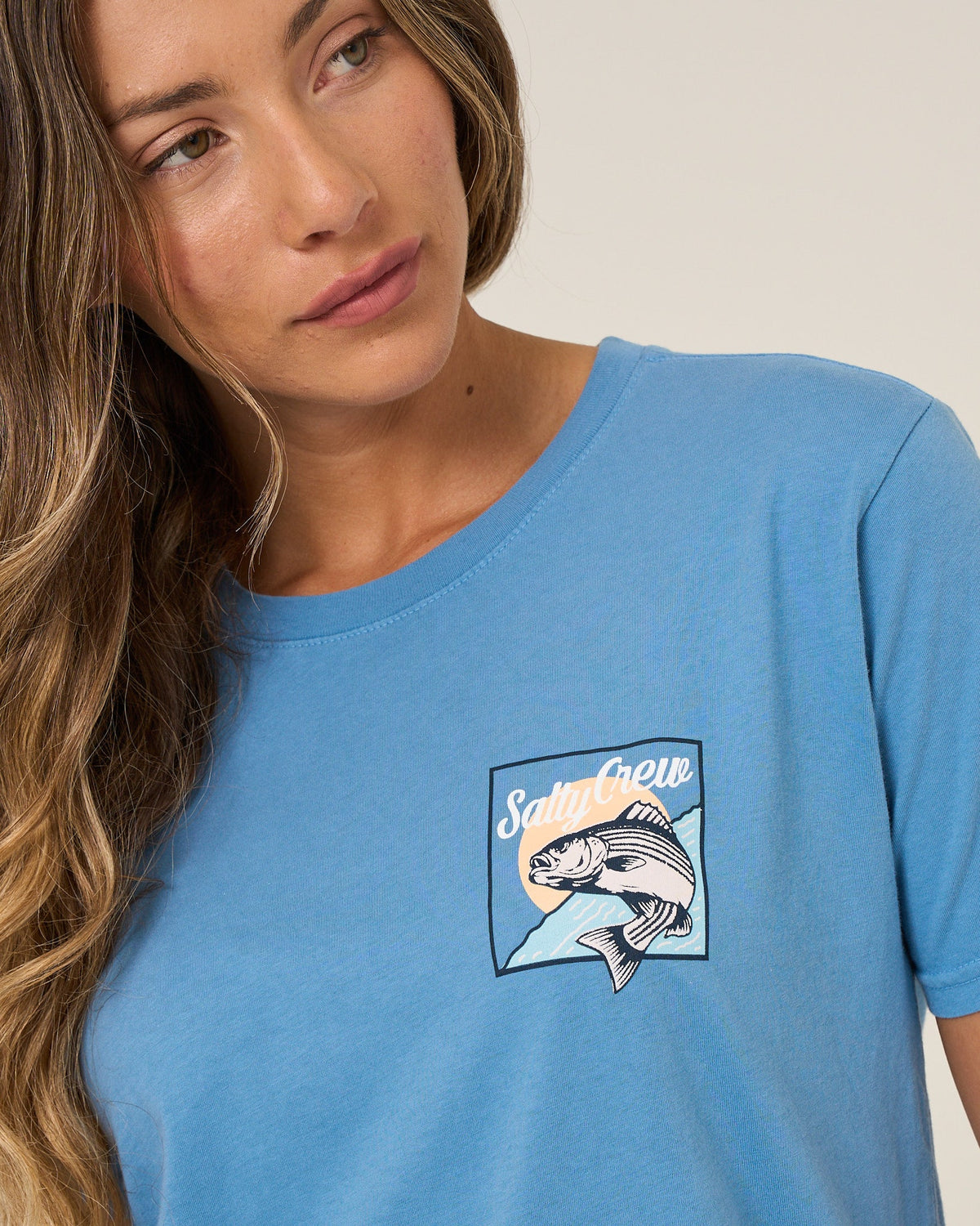 FISH STAMP BF TEE - Ash Blue | Salty Crew Premium