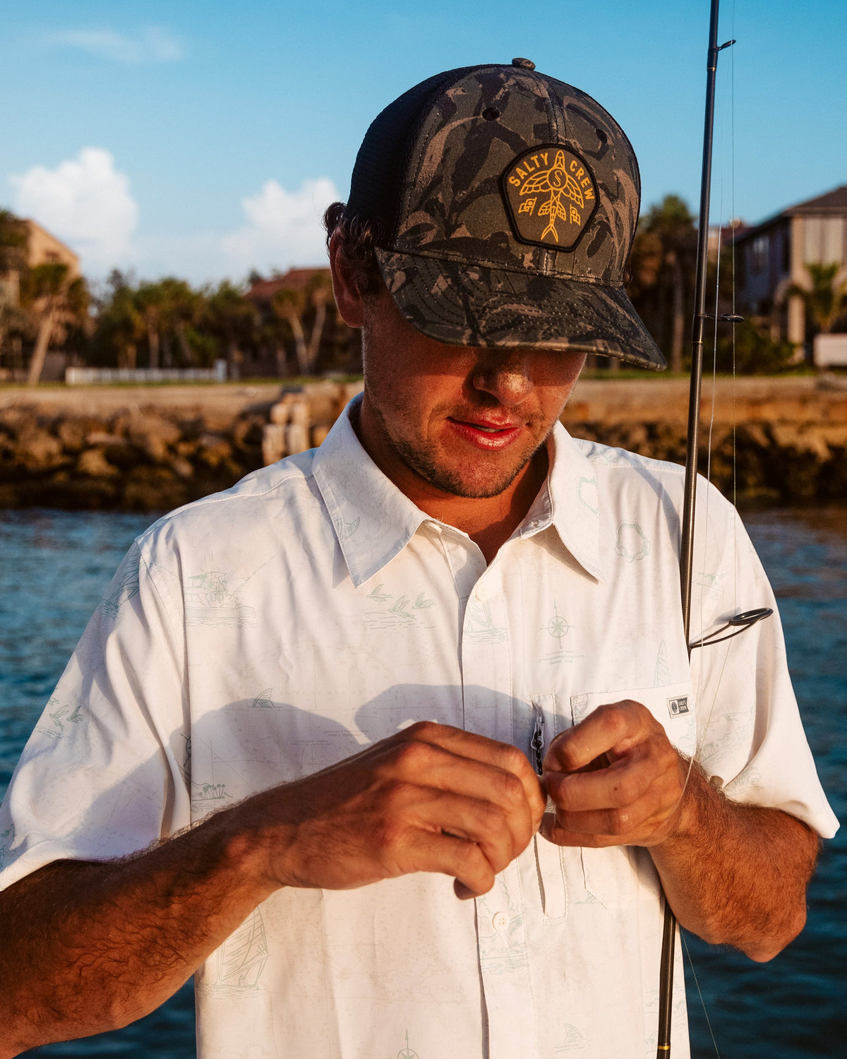 FLAGSHIP UV BUTTON UP - White | Salty Crew Premium