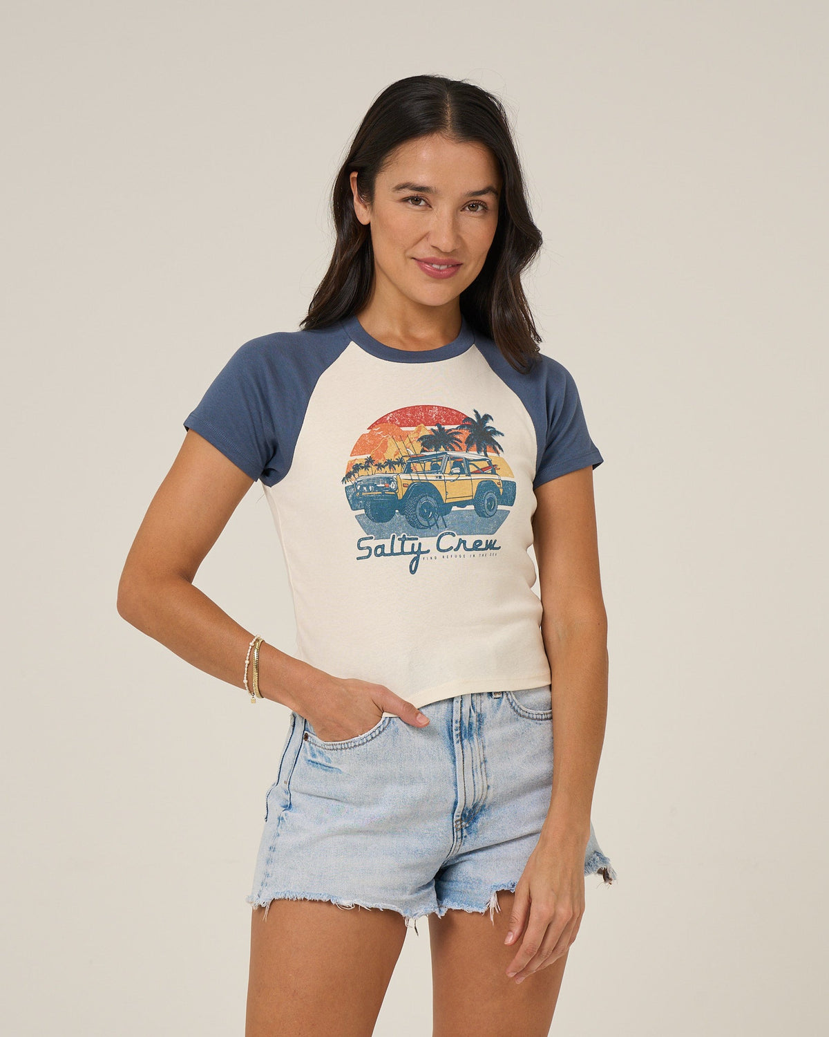 DRIVE TO THE SEA RAGLAN T - Indigo | Salty Crew Premium